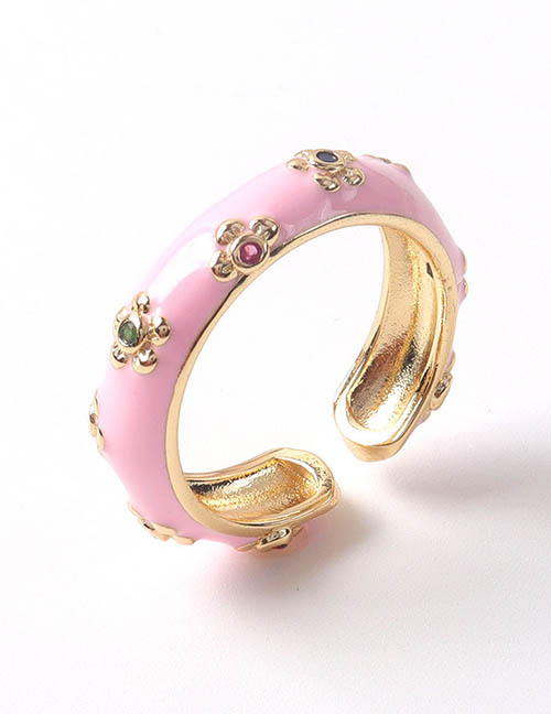 Fashion Pink-2 Brass Diamond Drip Oil Open Ring