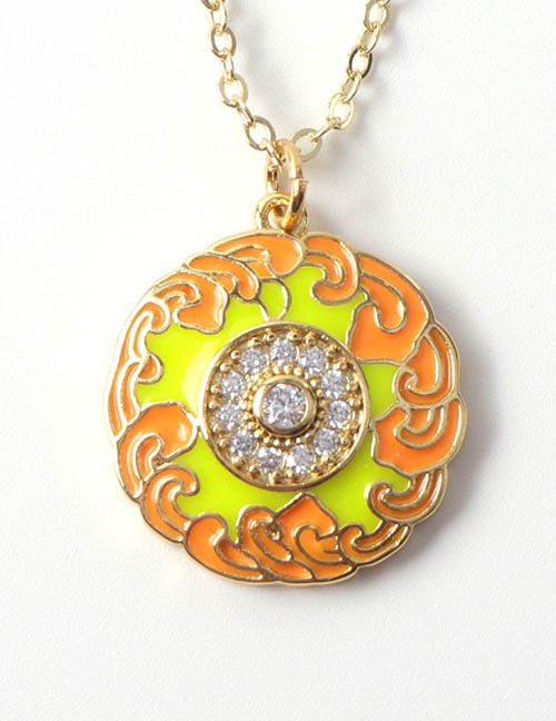 Fashion Yellow Zirconium Floral Oil Drop Necklace In Gold Plated Copper