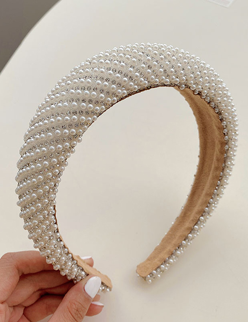 Fashion Pearl Geometric Diamond And Pearl Wide Brim Headband