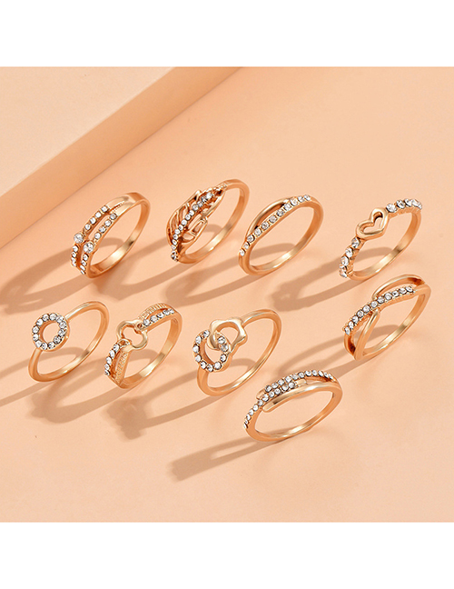 Fashion 1# Alloy Diamond Heart Lip Geometric Ring Set