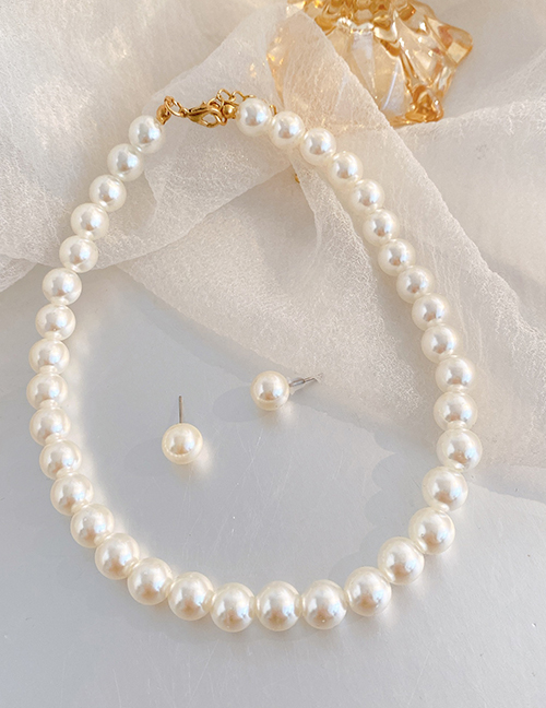 Fashion White Pearl Beaded Stud Necklace Set