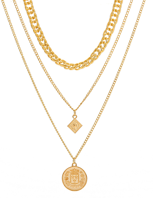 Fashion Gold Alloy Geometric Round Diamond Multilayer Necklace