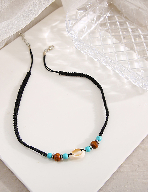 Fashion Black Turquoise Shell Braided Necklace