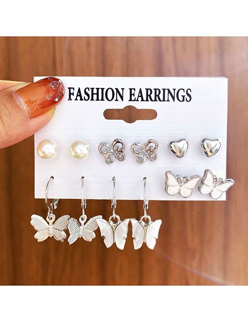 Fashion 3# Alloy Butterfly Heart Earrings Set