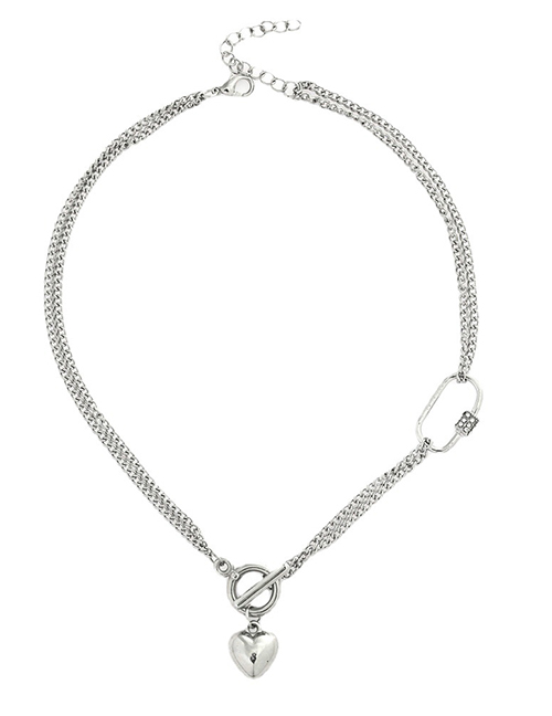 Fashion Silver Alloy Geometric Heart Ot Buckle Necklace