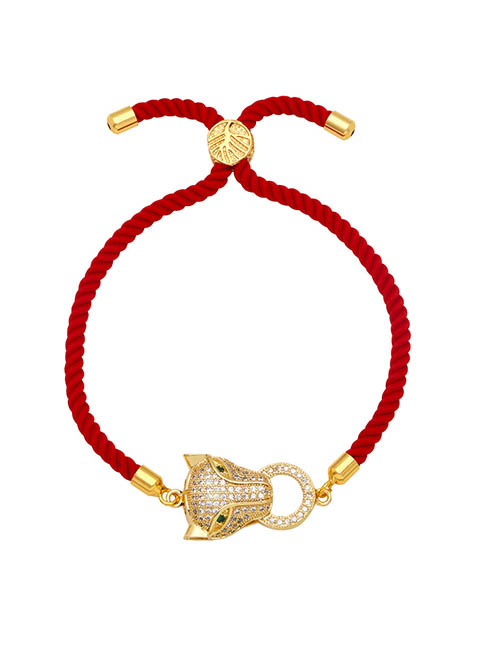 Fashion B Brass Inlaid Zirconium Panther Head Pull Bracelet
