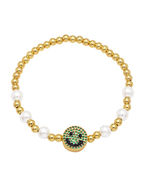 Fashion Green Copper Gold Plated Beaded Diamond Smiley Bracelet