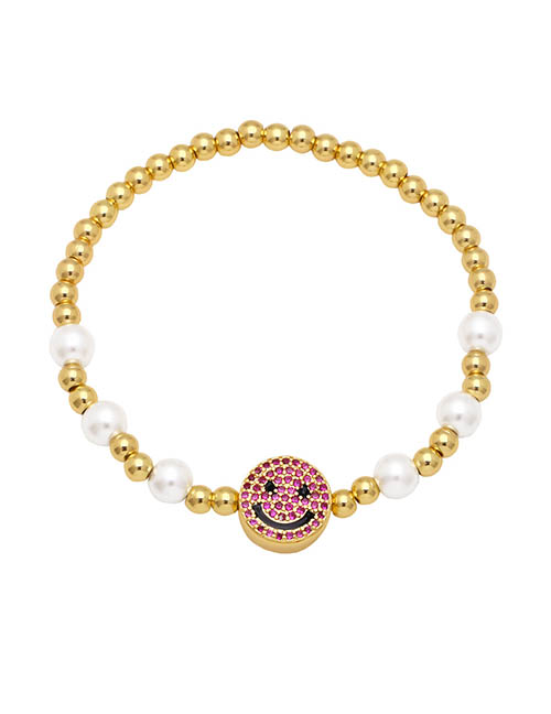Fashion Rose Red Copper Gold Plated Beaded Diamond Smiley Bracelet