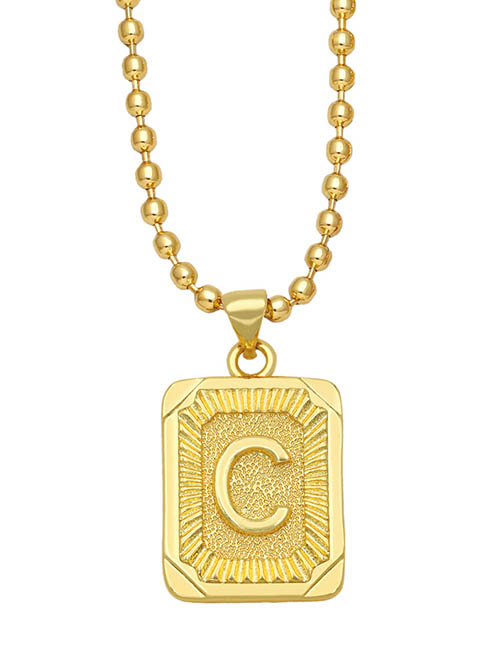 Fashion C Copper Gold Plated 26 Letter Square Necklace