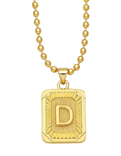 Fashion D Copper Gold Plated 26 Letter Square Necklace