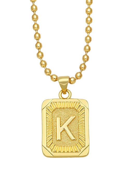 Fashion K Copper Gold Plated 26 Letter Square Necklace