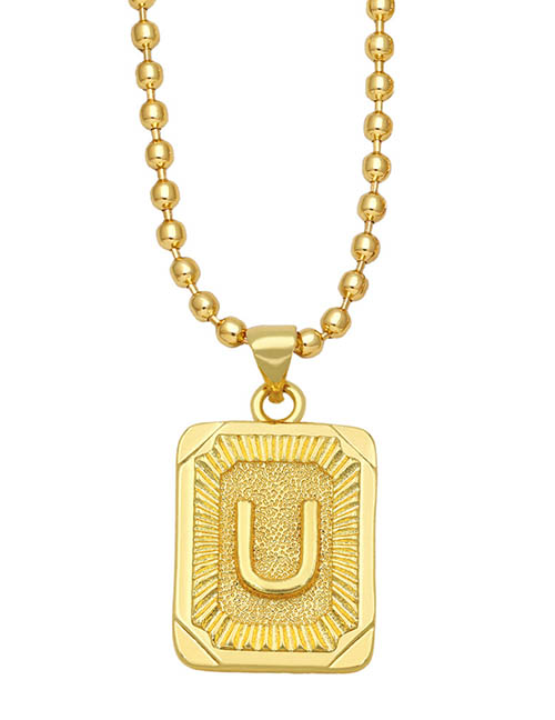 Fashion U Copper Gold Plated 26 Letter Square Necklace