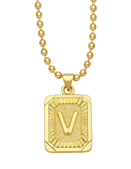 Fashion V Copper Gold Plated 26 Letter Square Necklace