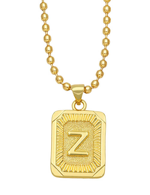 Fashion Z Copper Gold Plated 26 Letter Square Necklace