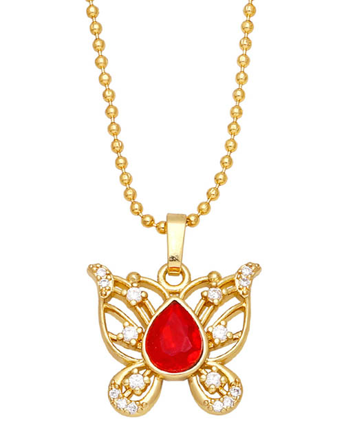 Fashion Red Bronze Diamond Openwork Butterfly Necklace