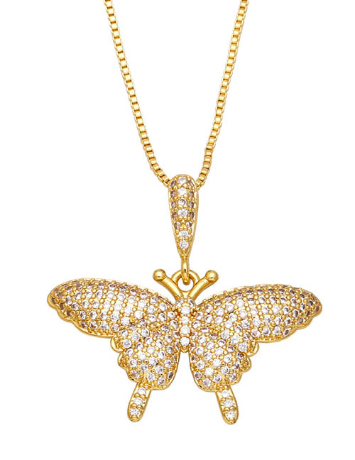 Fashion White Bronze Zirconium Butterfly Necklace