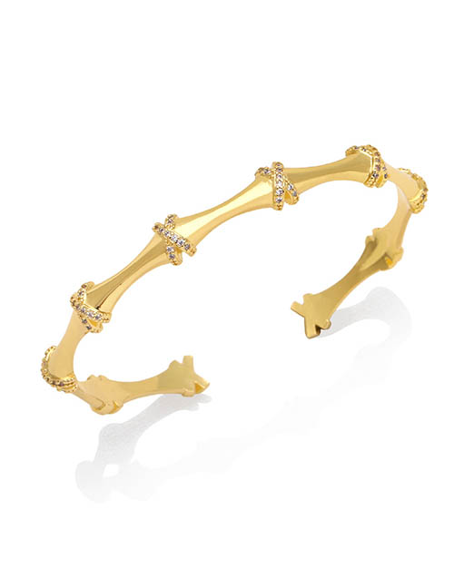 Fashion D Brass Diamond Bamboo Open Bracelet