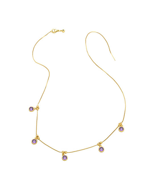 Fashion Purple Bronze Zirconium Geometric Necklace