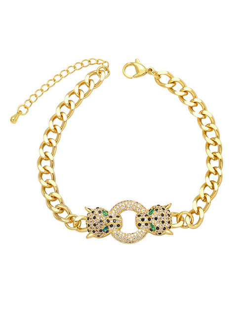 Fashion Bracelet Brass Diamond Leopard Head Cuban Chain Bracelet