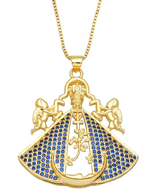 Fashion Blue Brass And Diamond Geometric Scallop Necklace