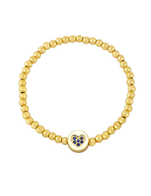 Fashion Blue Brass Gold Plated Beaded Diamond Heart Bracelet