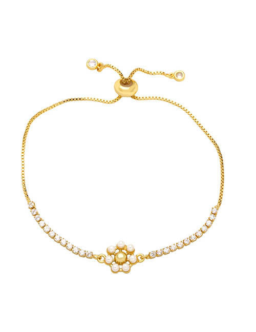 Fashion D Brass Diamond Claw Chain Set Pearl Geometric Bracelet