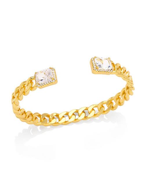 Fashion White Brass Geometric Open Bracelet With Square Diamonds