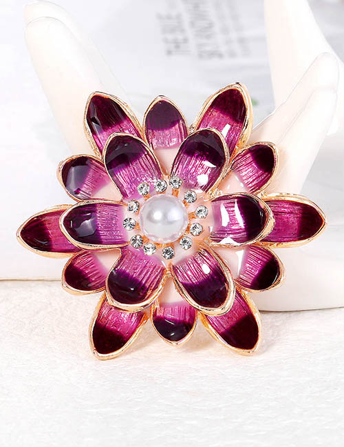 Fashion Purple Alloy Diamond Flower Brooch