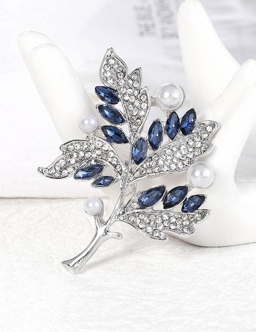 Fashion Silver Alloy Diamond Pearl Leaf Brooch