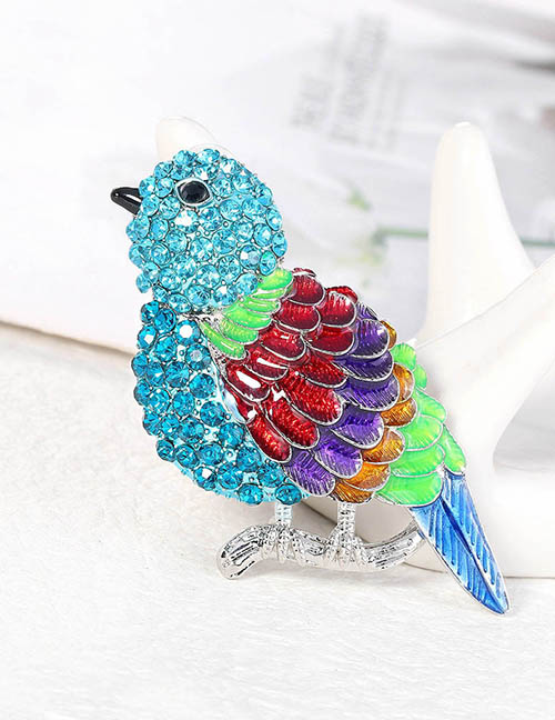 Fashion Blue Alloy Diamond Bird Brooch