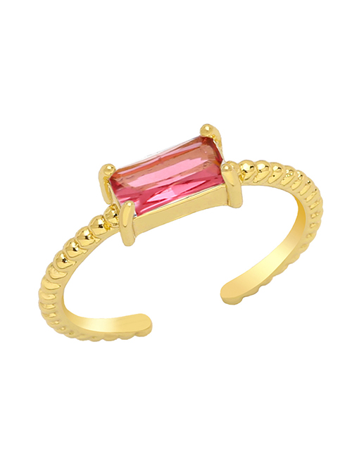 Fashion Rose Red Brass Set Square Zirconium Geometric Ring