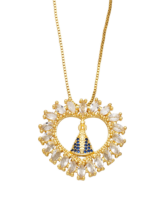 Fashion B Bronze Diamond Geometric Madonna Heart Necklace