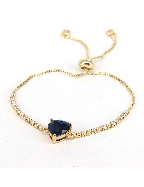 Fashion Ink-blue Colour Brass Inlaid Heart Zirconia Pull Bracelet