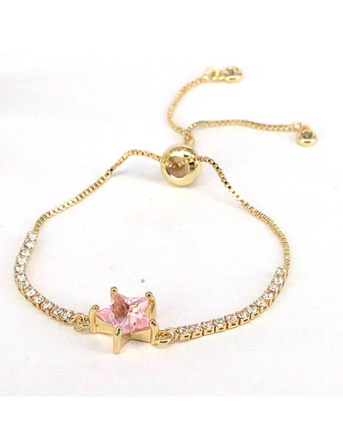 Fashion Pink Brass Zirconium Star Pull Bracelet