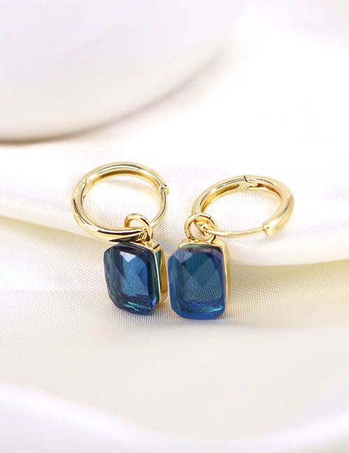 Fashion Navy Blue Brass Set Square Zirconium Earrings
