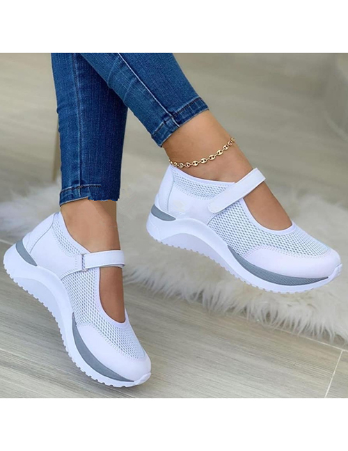 Fashion White Pu Round Toe Knit Velcro Platform Sandals