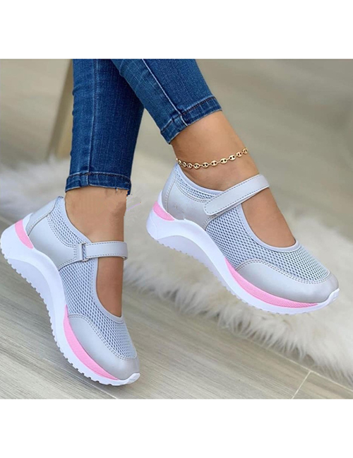 Fashion Pink Pu Round Toe Knit Velcro Platform Sandals