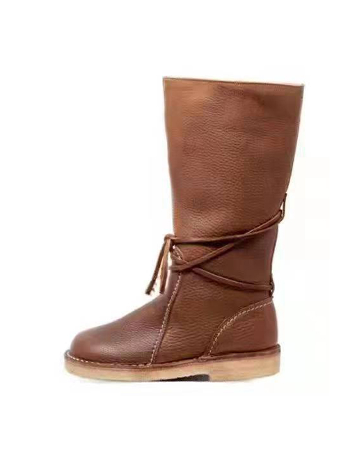 Fashion Light Brown Pu Round Toe Chunky Heel Boots