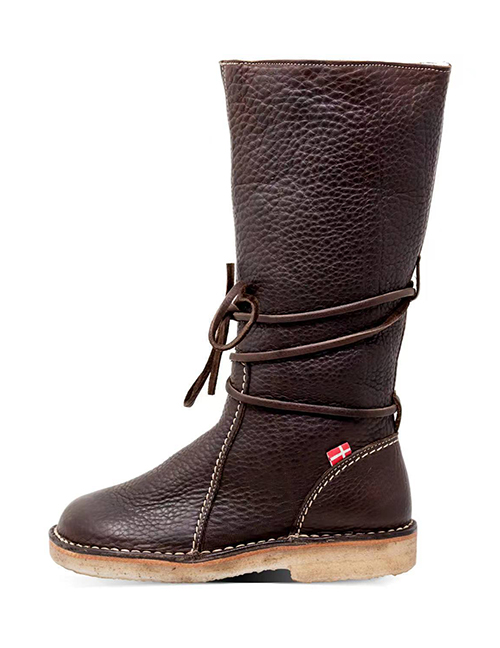 Fashion Brown Pu Round Toe Chunky Heel Boots