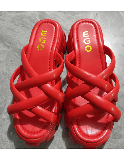 Fashion Red Platform Round Toe Cross Cutout Slippers