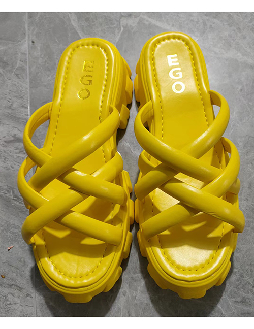 Fashion Yellow Platform Round Toe Cross Cutout Slippers