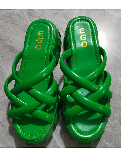 Fashion Green Platform Round Toe Cross Cutout Slippers