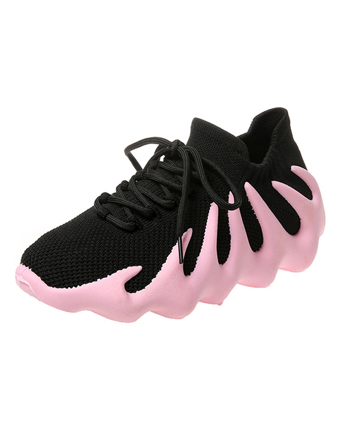 Fashion Pink Round Toe Stretch-knit Shoes