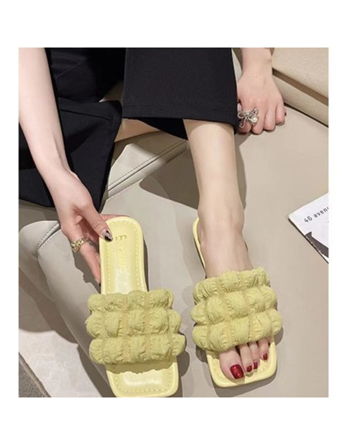 Fashion Yellow Pu Square Toe Bubble Pleated Slippers