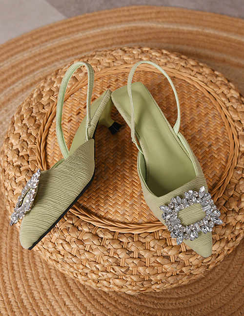 Fashion Green Pointed-toe Rhinestone Stiletto Cutout Sandals