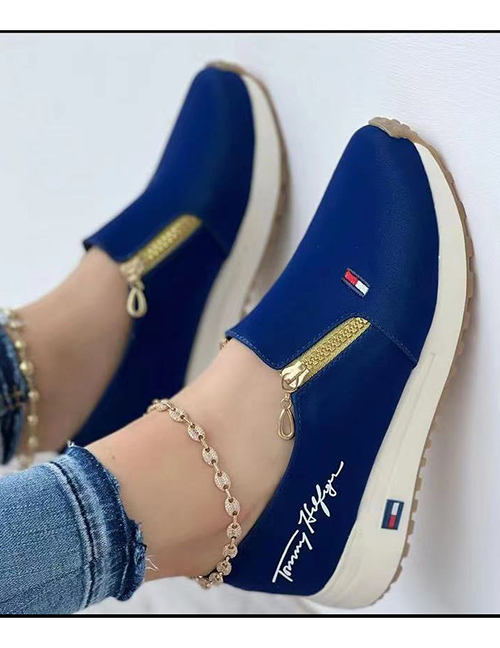 Fashion Navy Blue Round Toe Pumps With Side Zipper