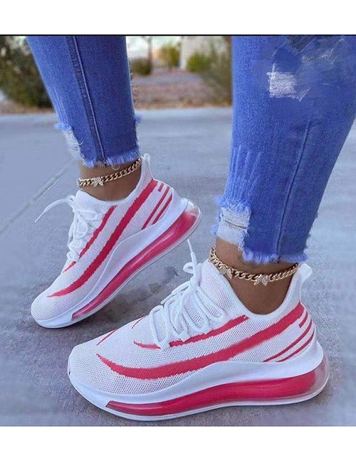 Fashion Red Knitted Stretch Color-block Air Shoes
