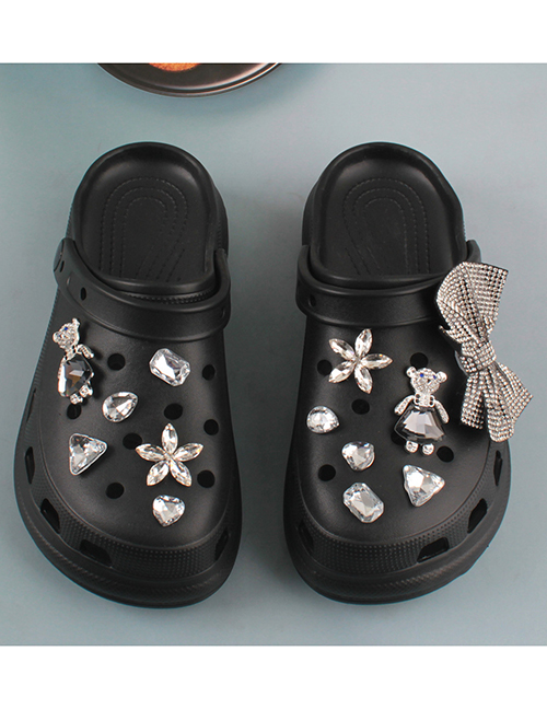 Fashion Cave Shoes 01-bear Bow Rhinestone Black Alloy Diamond Bow Bear Floral Detachable Buckle