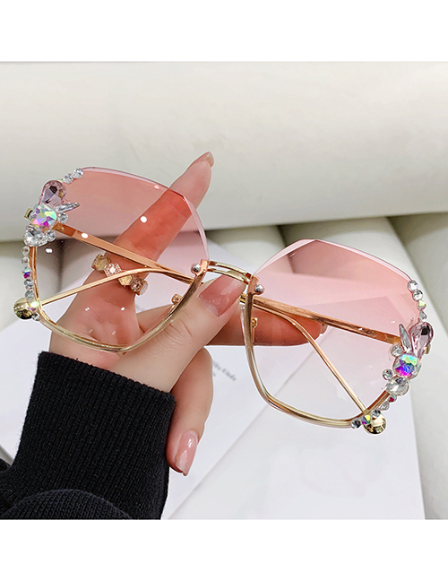 Fashion Pink Alloy Diamond Large Square Frame Sunglasses