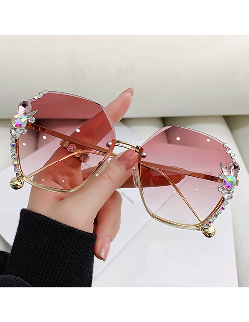 Fashion Gradient Purple Alloy Diamond Large Square Frame Sunglasses